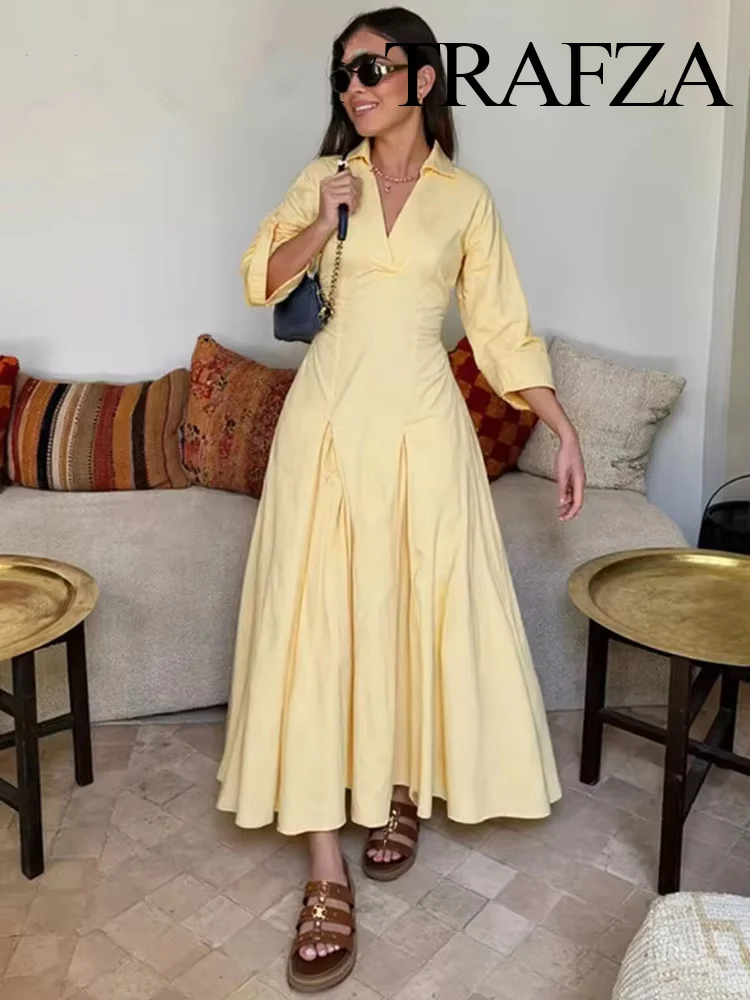 TRAFZA Women's Summer Fashion Solid Roll Sleeve Lapel Shirt Trench Coat Dress Female Elegant High Street Slim Casual Long Dress
TRAFZA Women's Summer Fashion Solid Roll Sleeve Lapel Shirt Trench Coat Dress Female Elegant High Street Slim Casual Long Dress