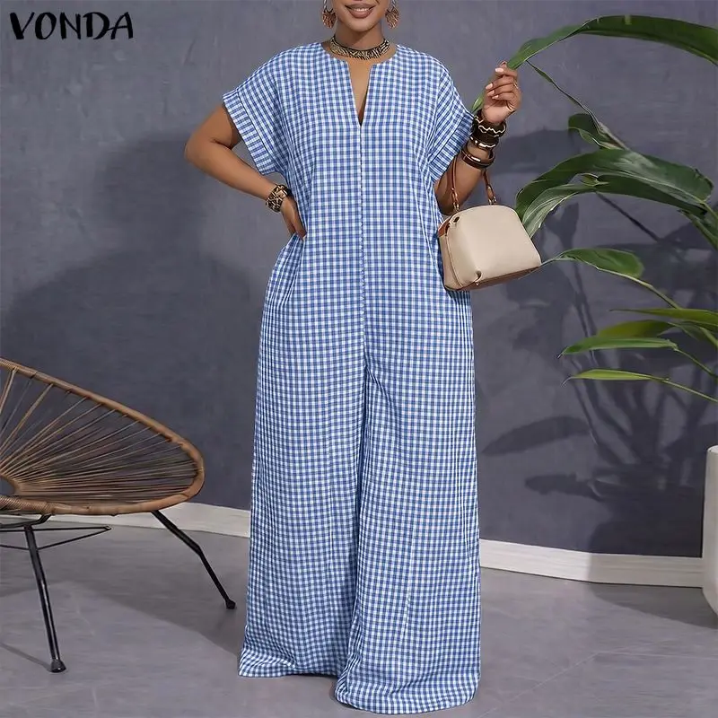 VONDA Women Plus Size Jumpsuits Fashion Summer Plaid Overalls Short Sleeve Tops Wide Leg Pants OL Work Playsuits Streetwear
VONDA Women Plus Size Jumpsuits Fashion Summer Plaid Overalls Short Sleeve Tops Wide Leg Pants OL Work Playsuits Streetwear