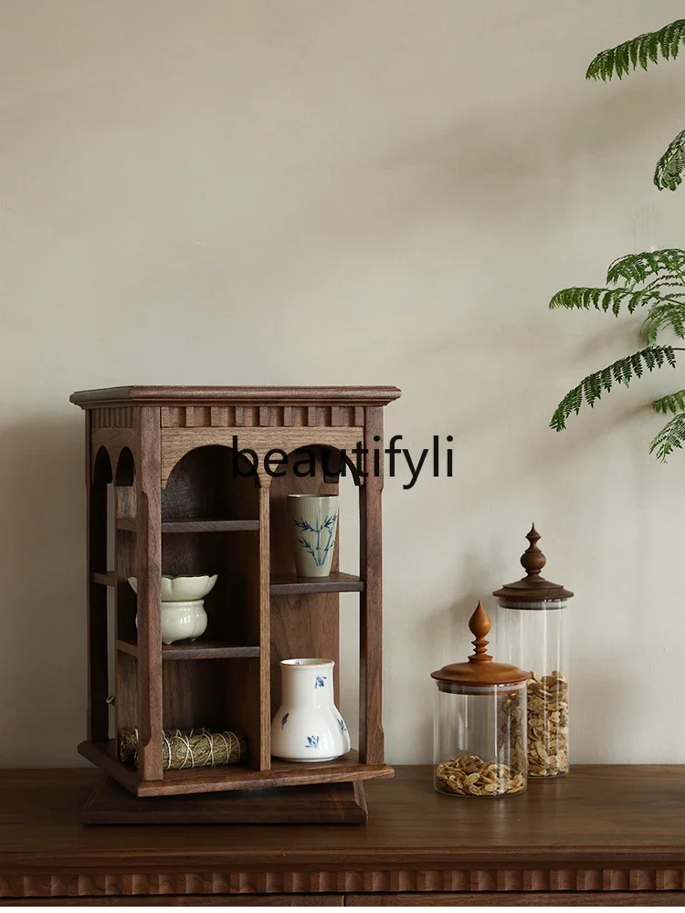 All solid wood rotating cup holder, Bogu rack, North American black walnut tea set, teapot storage rack, figure display rack.
All solid wood rotating cup holder, Bogu rack, North American black walnut tea set, teapot storage rack, figure display rack.