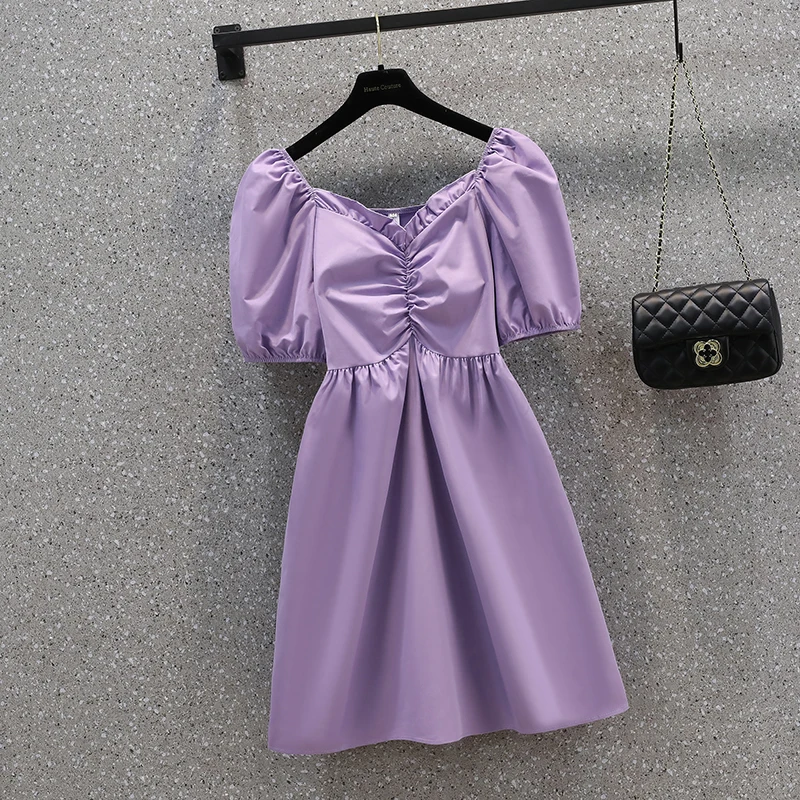 M-4XL Large Size V-neck Knee-length Dress Women Summer Temperament Pleated Puff Sleeve Empire Waist Oversize Sweat Dresses 2023
M-4XL Large Size V-neck Knee-length Dress Women Summer Temperament Pleated Puff Sleeve Empire Waist Oversize Sweat Dresses 2023