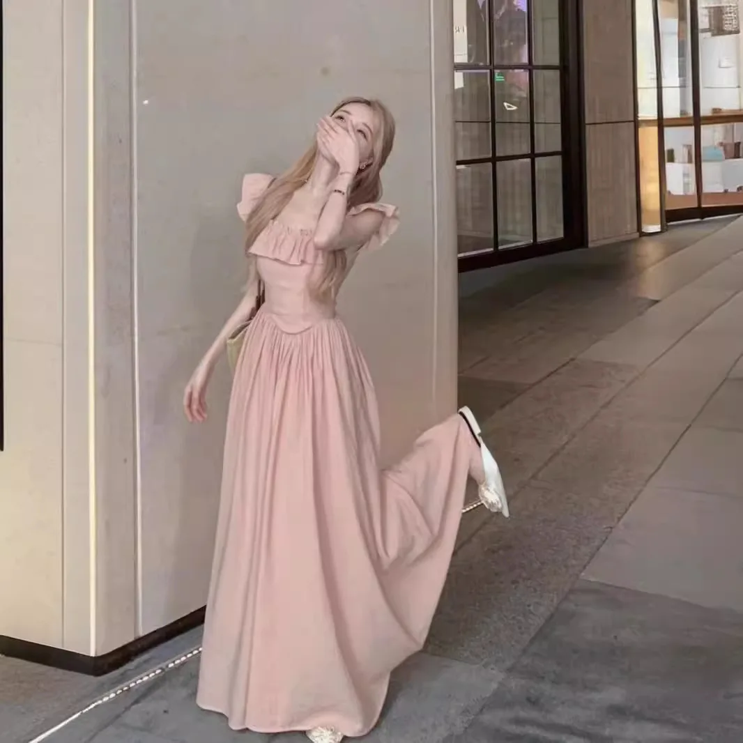 Summer Hot Sale Of The Season New Style Women's Pink Long Dress with Fly Sleeve Square Collar Floral Lace Hemline Polyester Fibe
Summer Hot Sale Of The Season New Style Women's Pink Long Dress with Fly Sleeve Square Collar Floral Lace Hemline Polyester Fibe
