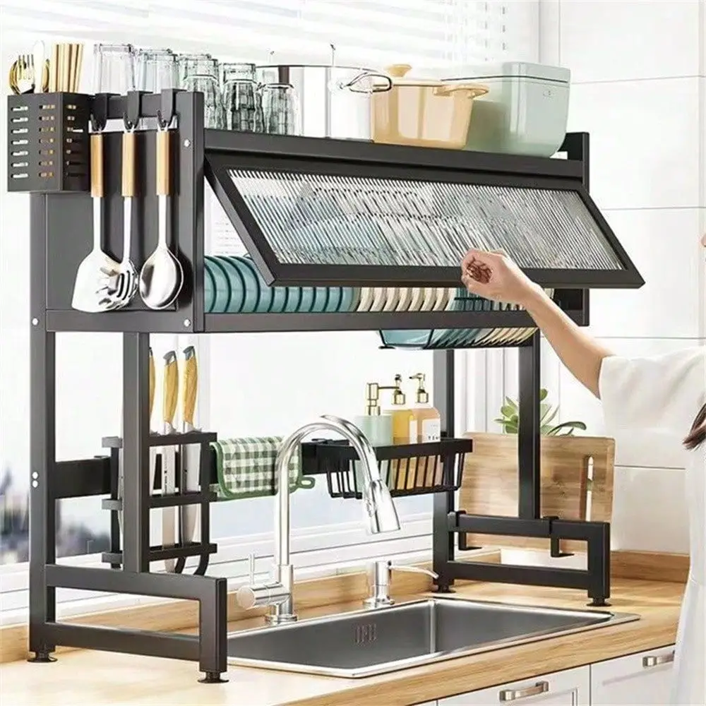 Over Sink Dish Drying Rack With Cover, Space Saving Dish Drainer With Utensil Holder 2 Baskets, Large Sink Organizer For Small
Over Sink Dish Drying Rack With Cover, Space Saving Dish Drainer With Utensil Holder 2 Baskets, Large Sink Organizer For Small