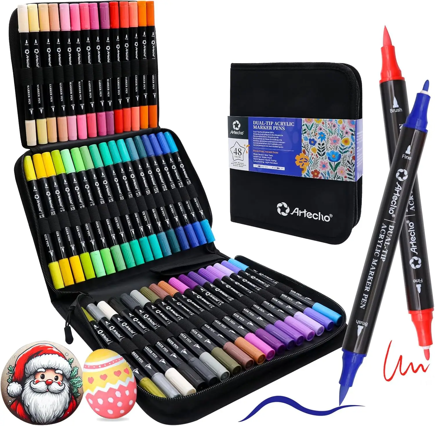 48 Acrylic Paint Markers with Dual Tips, Brush & Fine, for Rock, Canvas, Glass, Fabric, Wood, Ceramic, Leather, Paper, Egg, Pumpkin
48 Acrylic Paint Markers with Dual Tips, Brush & Fine, for Rock, Canvas, Glass, Fabric, Wood, Ceramic, Leather, Paper, Egg, Pumpkin