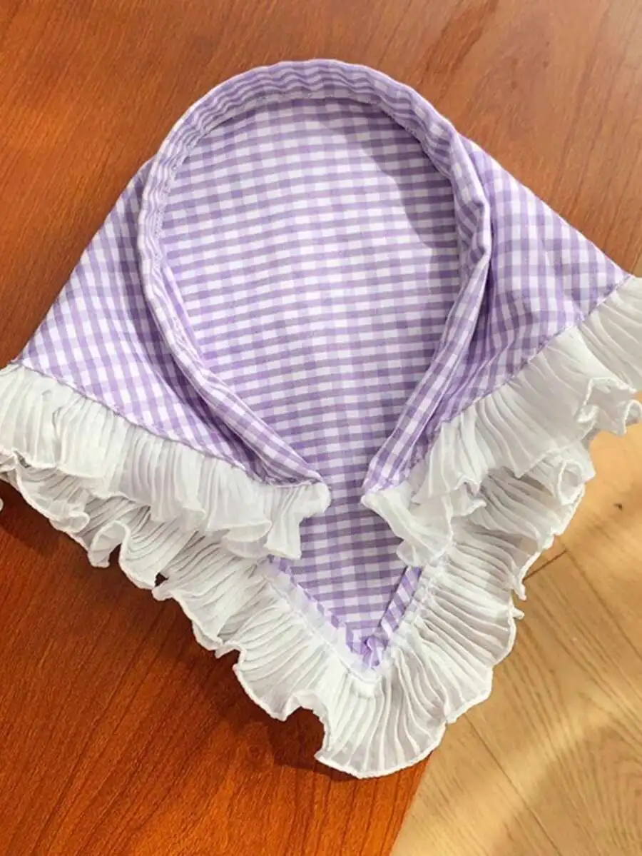 Purple Gingham Headscarf With White Ruffle Edge Versatile Hair Wrap For Women
Purple Gingham Headscarf With White Ruffle Edge Versatile Hair Wrap For Women