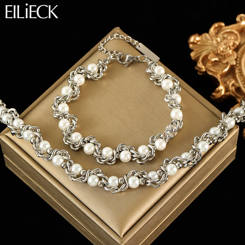 EILIECK 316L Stainless Steel Pearl Chain Necklace Bracelet Set For Women Fashion Waterproof Silver Color Jewelry Set Gift Party
EILIECK 316L Stainless Steel Pearl Chain Necklace Bracelet Set For Women Fashion Waterproof Silver Color Jewelry Set Gift Party