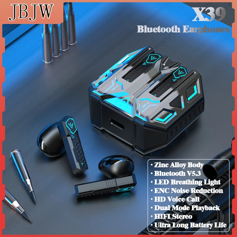 JBJW X39 Alloy Wireless Bluetooth Earphones RGB Light True TWS 3D HIFI Stereo Game Mode Noise Reduction Esports Headset with Mic
JBJW X39 Alloy Wireless Bluetooth Earphones RGB Light True TWS 3D HIFI Stereo Game Mode Noise Reduction Esports Headset with Mic