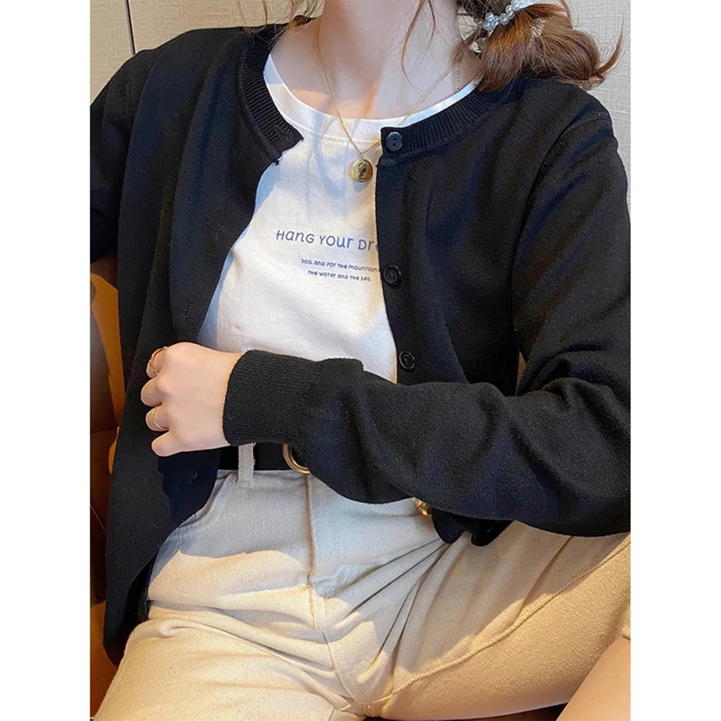 Cardigans Normal Sweaters Womens Spring Wrap Hem Contrasting Laced Longline Mesh Bowknot Elegant Puff Glitter Curved Simple Slim
Cardigans Normal Sweaters Womens Spring Wrap Hem Contrasting Laced Longline Mesh Bowknot Elegant Puff Glitter Curved Simple Slim