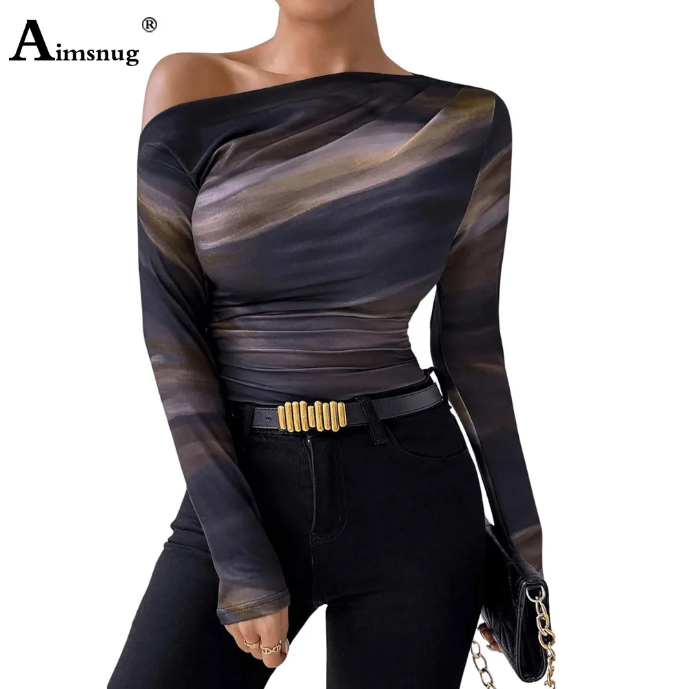 Ladies Elegant Skinny 3D Print T-shirt Women's Skew Neck Top 2025 Spring New Basic Tees Shirt Female Long Sleeves Pullovers
Ladies Elegant Skinny 3D Print T-shirt Women's Skew Neck Top 2025 Spring New Basic Tees Shirt Female Long Sleeves Pullovers