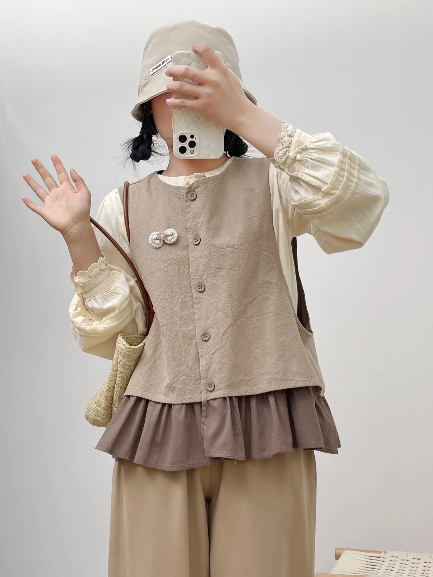 Korean Japanese Sle Double Layer Color Colion Ruffle Hem Cotton Linen Vest Casual Faion Single Button Women's Spring
Korean Japanese Sle Double Layer Color Colion Ruffle Hem Cotton Linen Vest Casual Faion Single Button Women's Spring