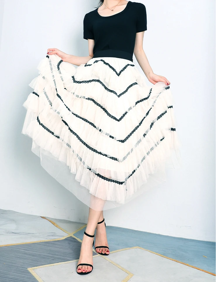 New Womens Fashion Mid-Length Tulle Skirt Contra Color Elastic High Waist Tiered A-Line Petticoat For Autumn Street Style Hot
New Womens Fashion Mid-Length Tulle Skirt Contra Color Elastic High Waist Tiered A-Line Petticoat For Autumn Street Style Hot