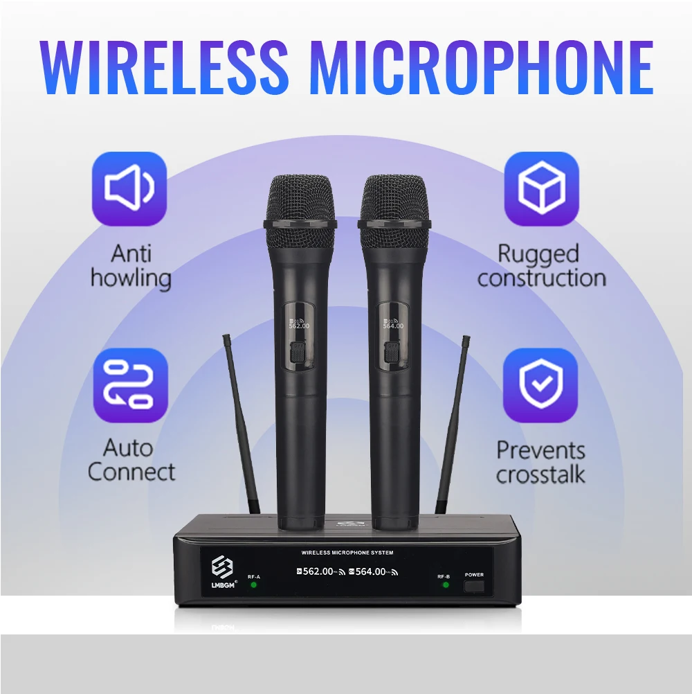 LMBGM F2 Wireless Microphone System: A set of two dynamic microphones, ideal for karaoke, singing, and various performances
LMBGM F2 Wireless Microphone System: A set of two dynamic microphones, ideal for karaoke, singing, and various performances