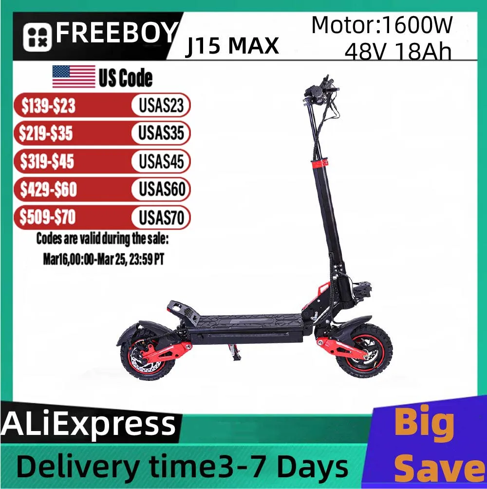 FREEBOY J15 MAX 48V 18AH Folding E-Scooter Adult Electric Scooter 1600W Motor 10 Fat Tire E-Mountain Scooter
FREEBOY J15 MAX 48V 18AH Folding E-Scooter Adult Electric Scooter 1600W Motor 10 Fat Tire E-Mountain Scooter