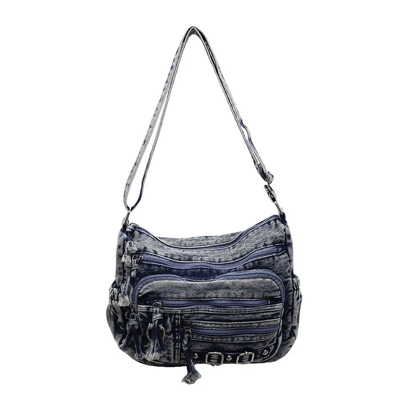 Women Retro Travel Sling Shoulder Bag Casual Washed Denim Commuting Crossbody Bag Female Shopping Tote Handbags Large Day Pack 
Women Retro Travel Sling Shoulder Bag Casual Washed Denim Commuting Crossbody Bag Female Shopping Tote Handbags Large Day Pack