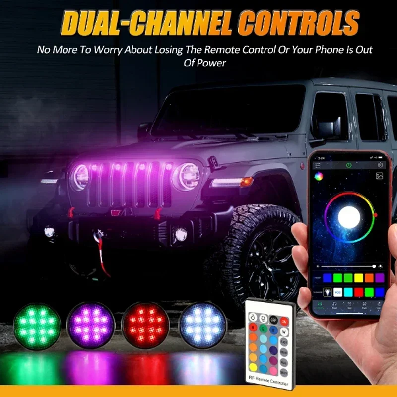 4pcs/set Smoked Shell RGB LED Grille Lights Kit for Jeep Wrangle JK 2007-2017 (APP+RF Remote)
4pcs/set Smoked Shell RGB LED Grille Lights Kit for Jeep Wrangle JK 2007-2017 (APP+RF Remote)