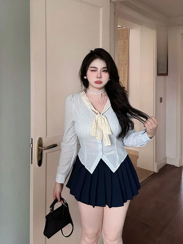 Sweet Preppy plus Size Blue Long Sve irt Women's Top Autumn Faion College Sle Plaid V-ne ort Length Button Detail
Sweet Preppy plus Size Blue Long Sve irt Women's Top Autumn Faion College Sle Plaid V-ne ort Length Button Detail