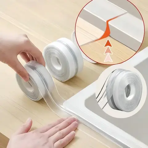 White Double Line Caulk Tape Mildew-proof Self Adhesive Kitchen Sealant Strip Countertop Toilet Shower Tiling Sealer Household