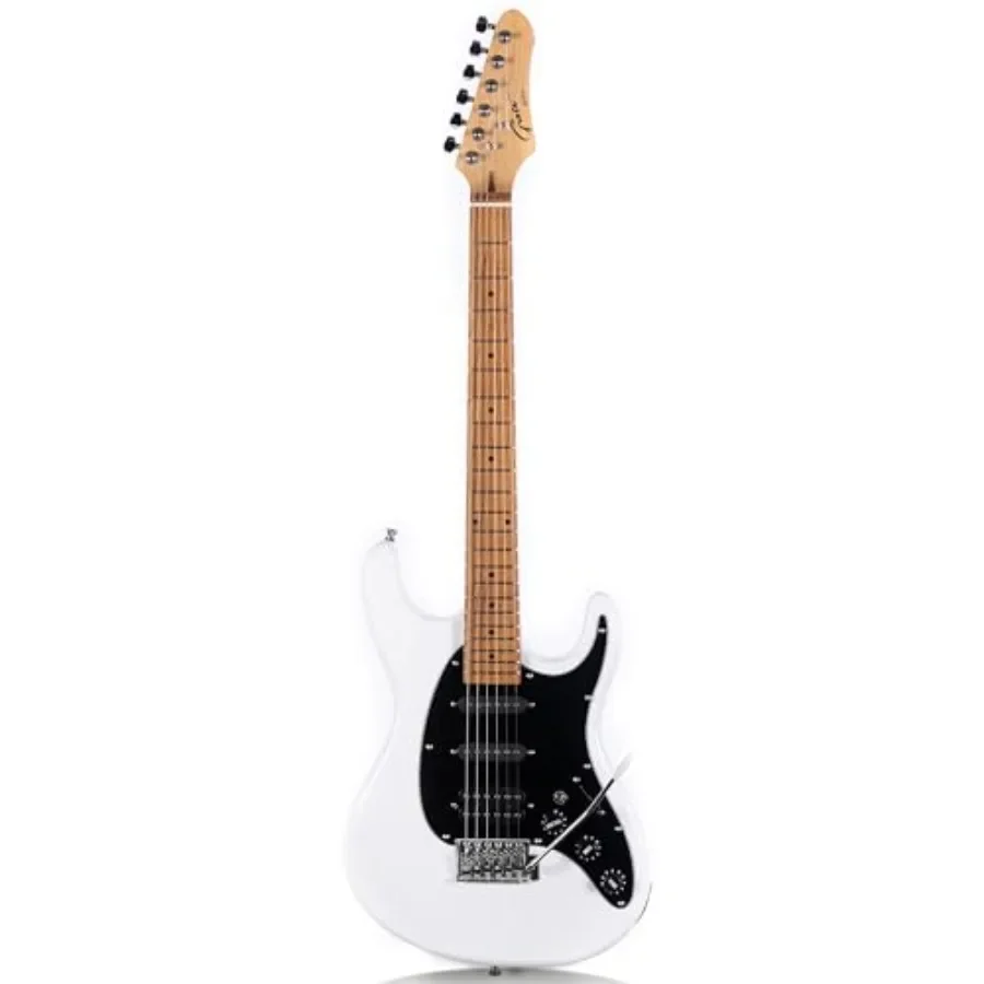 Electric Solid Body Guitar for Beginners, Arctic White, lightweight basswood body with smooth maple neck and responsive humbuck
Electric Solid Body Guitar for Beginners, Arctic White, lightweight basswood body with smooth maple neck and responsive humbuck