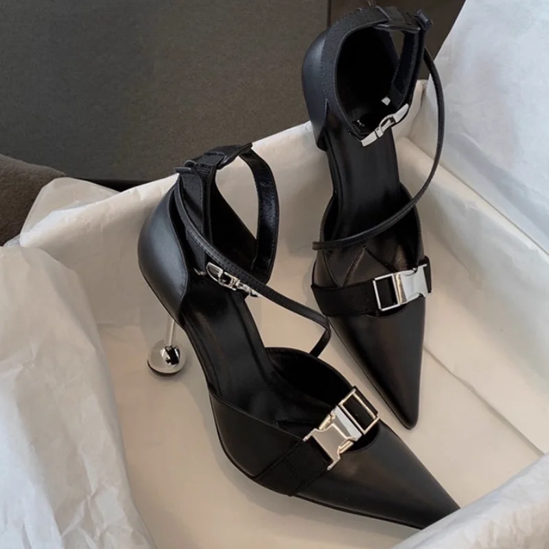 Fashion Belt Buckle Pumps Metal Ball Strange Heels Pointed Ankle strap Novelty Elegant Luxury Sexy Hot Girls Shoes Newest Party
Fashion Belt Buckle Pumps Metal Ball Strange Heels Pointed Ankle strap Novelty Elegant Luxury Sexy Hot Girls Shoes Newest Party