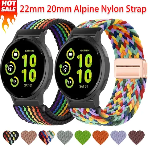 20mm 22mm Magnetic Braided Nylon Strap for Garmin Forerunner 55 165 265 965 255 970 570 Bracelet Active 5-6/Venu 4 3 2 Watchband