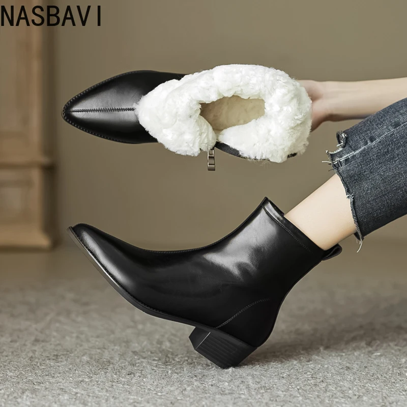 NASBAVI Fashion Women Ankle Boots Winter Shoes Cow Leather Mid Heels Zipper Wool Warm Snow Boots Pointed Toe Short Boot 34-40
NASBAVI Fashion Women Ankle Boots Winter Shoes Cow Leather Mid Heels Zipper Wool Warm Snow Boots Pointed Toe Short Boot 34-40