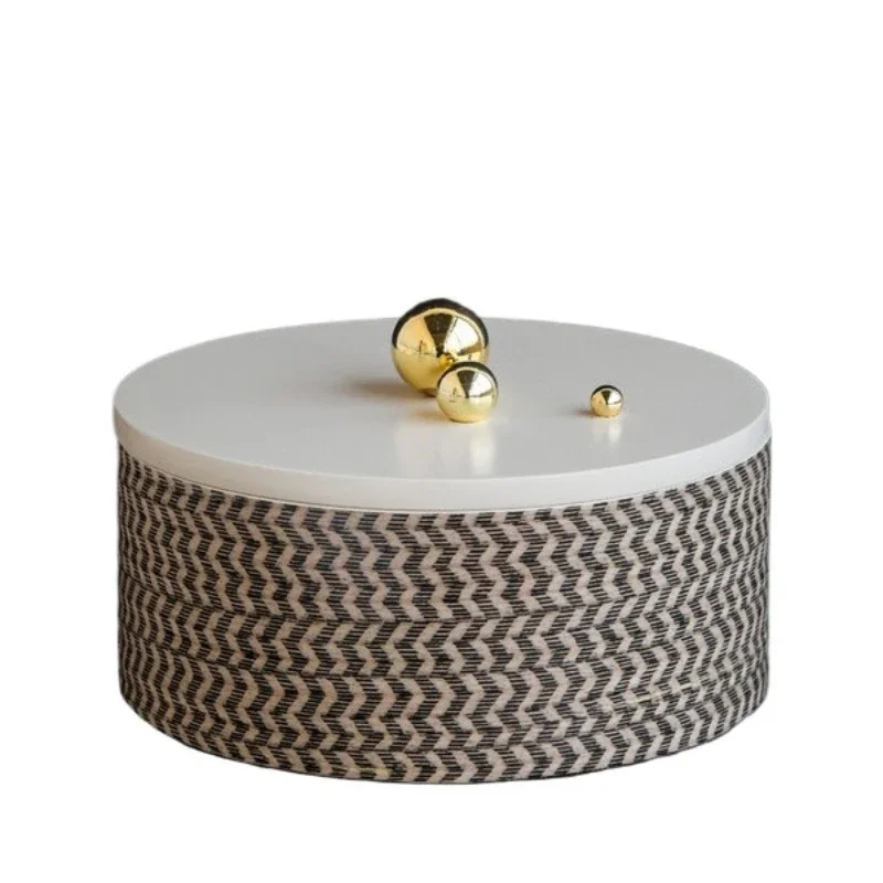 Herringbone copper gold handle round storage box ornament
Herringbone copper gold handle round storage box ornament