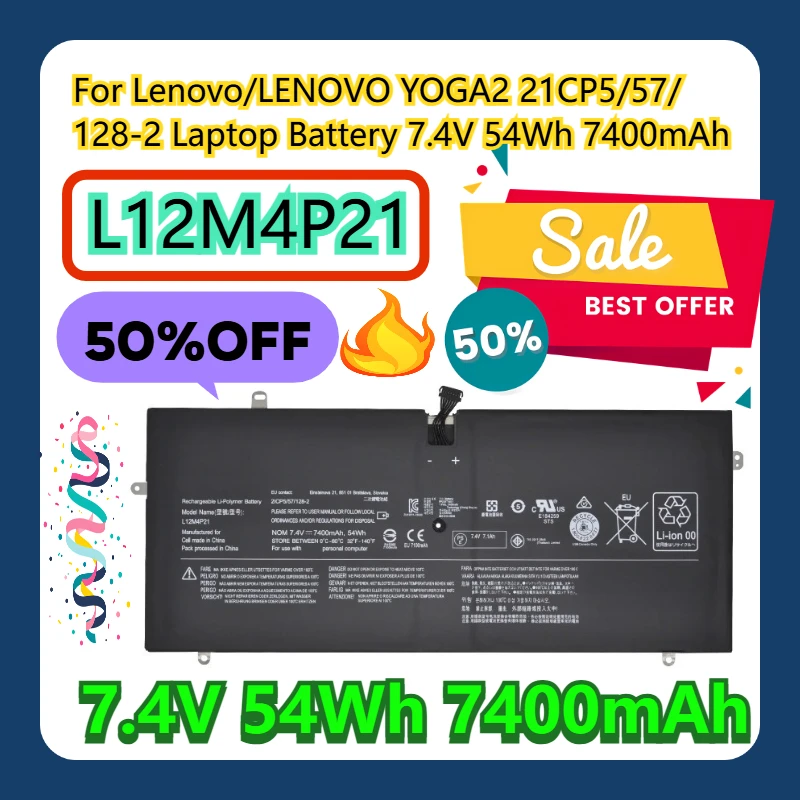 For Lenovo/LENOVO YOGA2 L12M4P21 21CP5/57/128-2 Laptop Battery 7.4V 54Wh 7400mAh
For Lenovo/LENOVO YOGA2 L12M4P21 21CP5/57/128-2 Laptop Battery 7.4V 54Wh 7400mAh