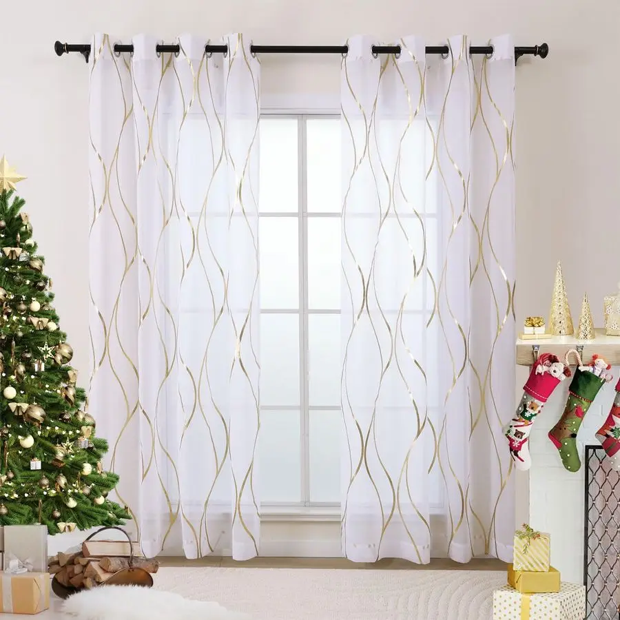 Белые и золотые полупрозрачные шторы длиной 84 дюйма, комплект из 2 панелей, с золотым фольгированным принтом, для гостиной и столовой, светло-серые.
Белые и золотые полупрозрачные шторы длиной 84 дюйма, комплект из 2 панелей, с золотым фольгированным принтом, для гостиной и столовой, светло-серые.