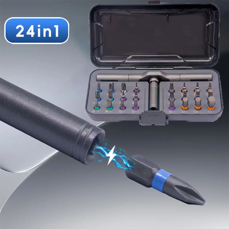 Набор магнитных отверток-трещоток 24-в-1 с многофункциональными насадками для электроники, ремонта велосипедов, съемной рукояткой-трещоткой, прецизионный ремонтный набор инструментов
Набор магнитных отверток-трещоток 24-в-1 с многофункциональными насадками для электроники, ремонта велосипедов, съемной рукояткой-трещоткой, прецизионный ремонтный набор инструментов