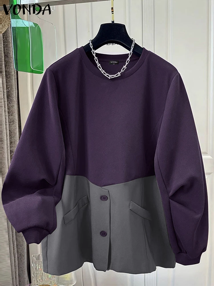 2025 Oversized Pullovers Casual Round Neck Hoodies Spring Patchwork Contrasting Button Long Sleeve Sweatshirts Blouses VONDA
2025 Oversized Pullovers Casual Round Neck Hoodies Spring Patchwork Contrasting Button Long Sleeve Sweatshirts Blouses VONDA
