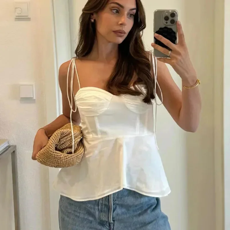 Bow Lace Up Solid Pleated Ruffles Sling Tank Top Women Elegant Backless Sleeveless Female Streetwear Summer Chic Lady Crop Tops
Bow Lace Up Solid Pleated Ruffles Sling Tank Top Women Elegant Backless Sleeveless Female Streetwear Summer Chic Lady Crop Tops