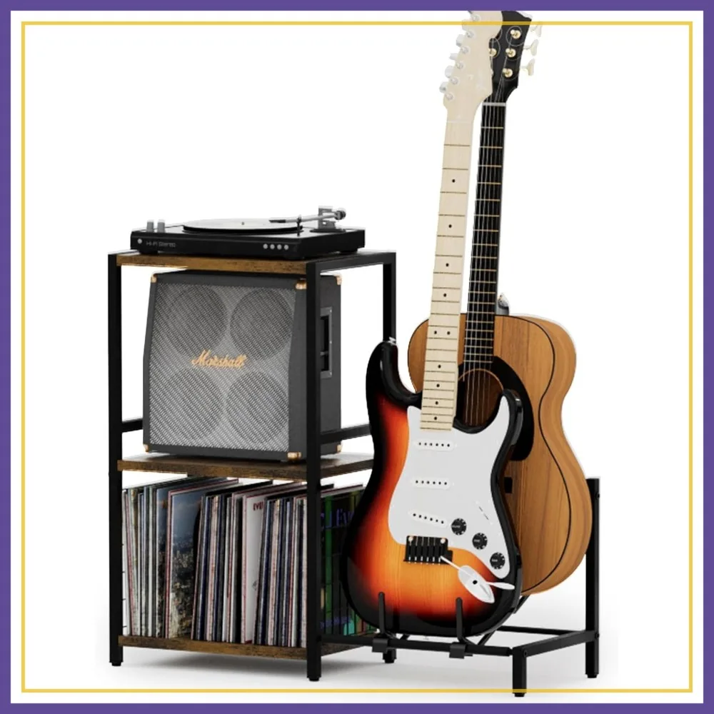 End Table with Guitar Stand, Record Player Stand, 2-Tier Storage for Vinyl Records, Turntable Stand for Music Studio, Brown
End Table with Guitar Stand, Record Player Stand, 2-Tier Storage for Vinyl Records, Turntable Stand for Music Studio, Brown