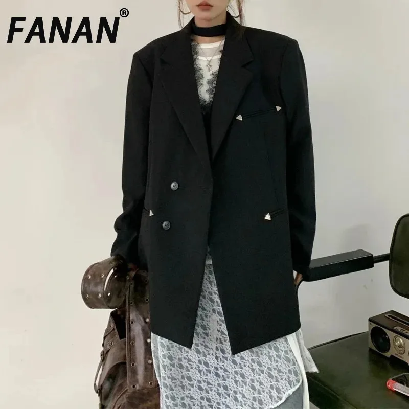 FANAN Black Loose Blazers For Women Notched Single Breasted Lonng Sleeve Office Lady Jackets Female Coats 2025 Spring New
FANAN Black Loose Blazers For Women Notched Single Breasted Lonng Sleeve Office Lady Jackets Female Coats 2025 Spring New