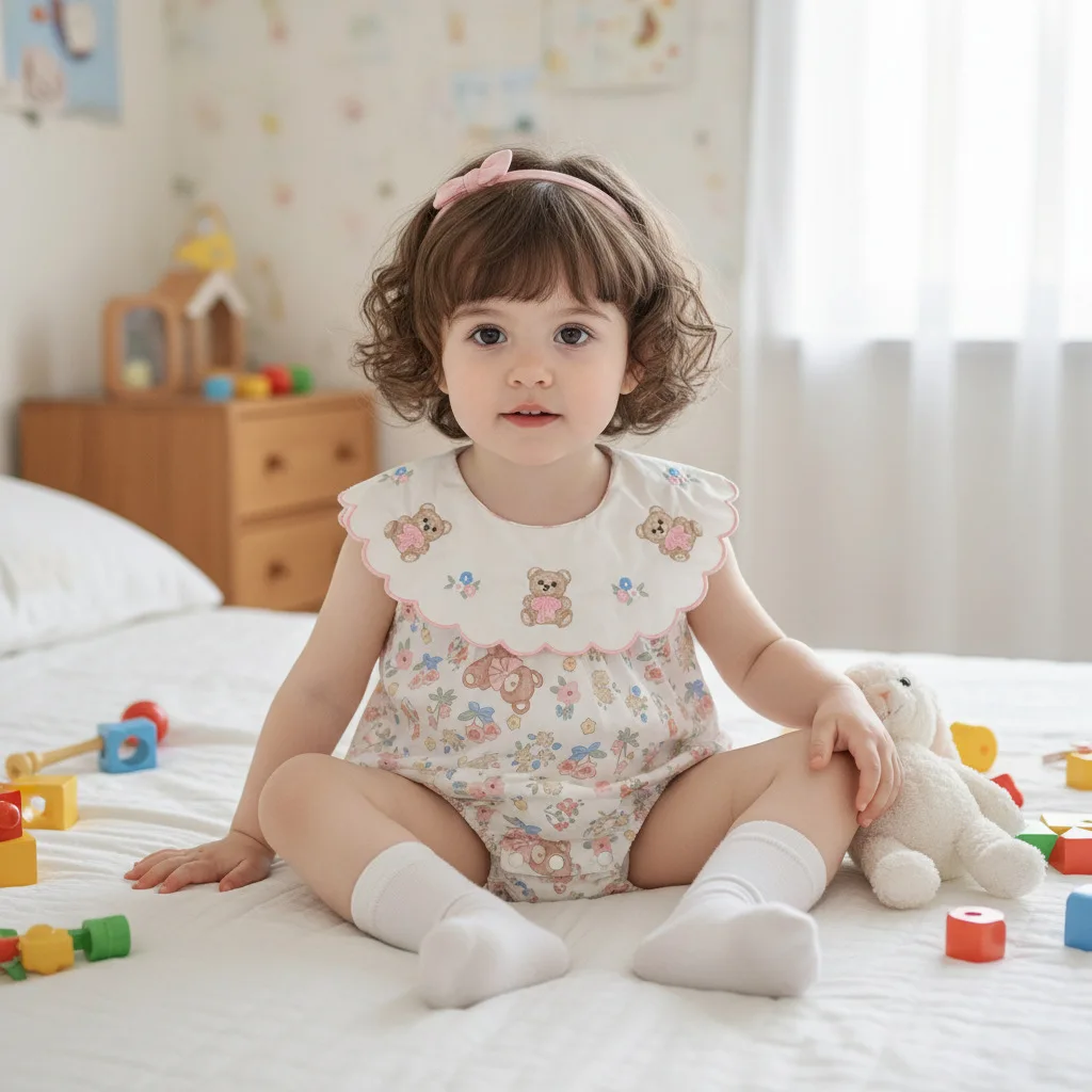 Летний милый детский комбинезон 3M-2T с вышивкой в виде медведя, с волнистым воротником, одежда для девочек, цельная одежда без рукавов с цветочным узором
Летний милый детский комбинезон 3M-2T с вышивкой в виде медведя, с волнистым воротником, одежда для девочек, цельная одежда без рукавов с цветочным узором