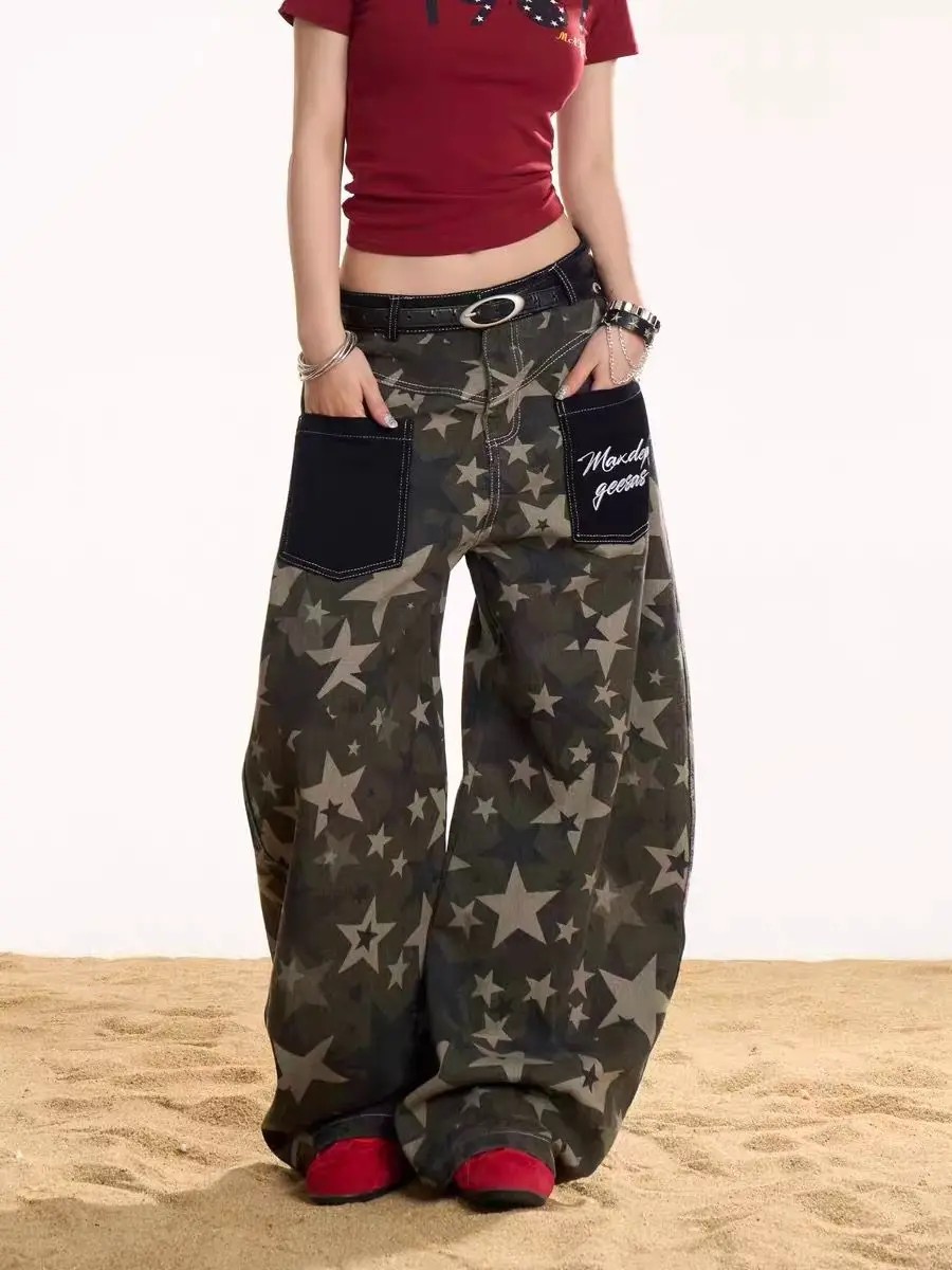 Y2K American Retro Star Camouflage Wide Leg Pants Women Summer Loose Workwear Style Large Pocket Splicing Casual Pants
Y2K American Retro Star Camouflage Wide Leg Pants Women Summer Loose Workwear Style Large Pocket Splicing Casual Pants