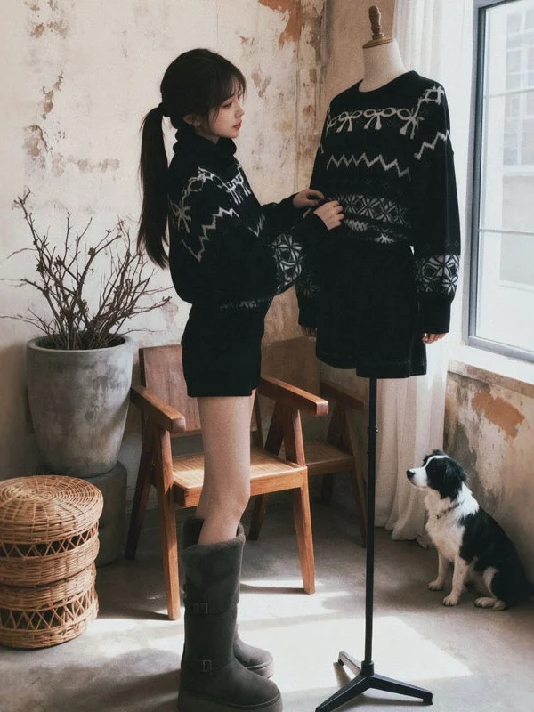 Ретро-стильный комплект из свитера и шорт в стиле Fair Isle: элегантная модная осенняя коллекция, удобный крой, высокая талия, дизайн с узлами
Ретро-стильный комплект из свитера и шорт в стиле Fair Isle: элегантная модная осенняя коллекция, удобный крой, высокая талия, дизайн с узлами