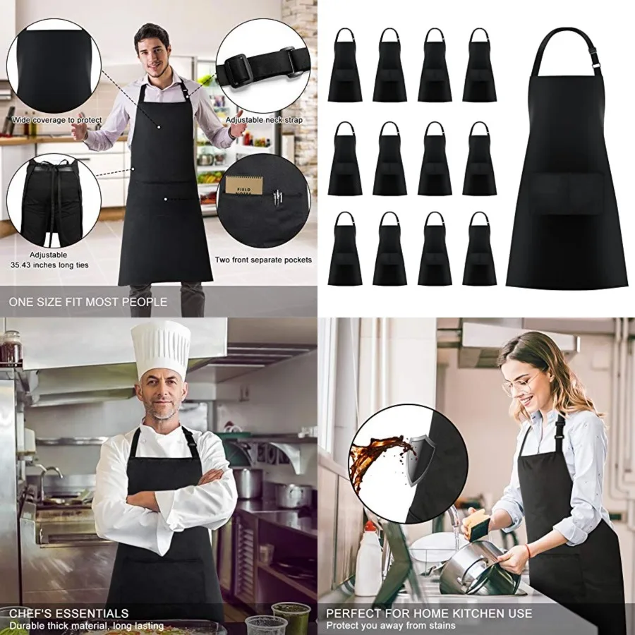 Pack Bib Aprons with Pockets Cooking Chef Kitchen Apron for Women Men
Pack Bib Aprons with Pockets Cooking Chef Kitchen Apron for Women Men