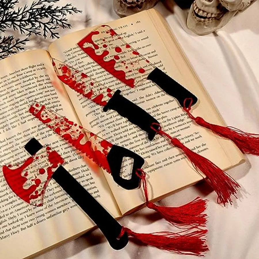 Horror Novelty Acrylic Bookmarks Set of 4 Spooky Knife-Shaped Page Markers with Red Tassels Gothic Bookmarks Fun Reading Access
Horror Novelty Acrylic Bookmarks Set of 4 Spooky Knife-Shaped Page Markers with Red Tassels Gothic Bookmarks Fun Reading Access