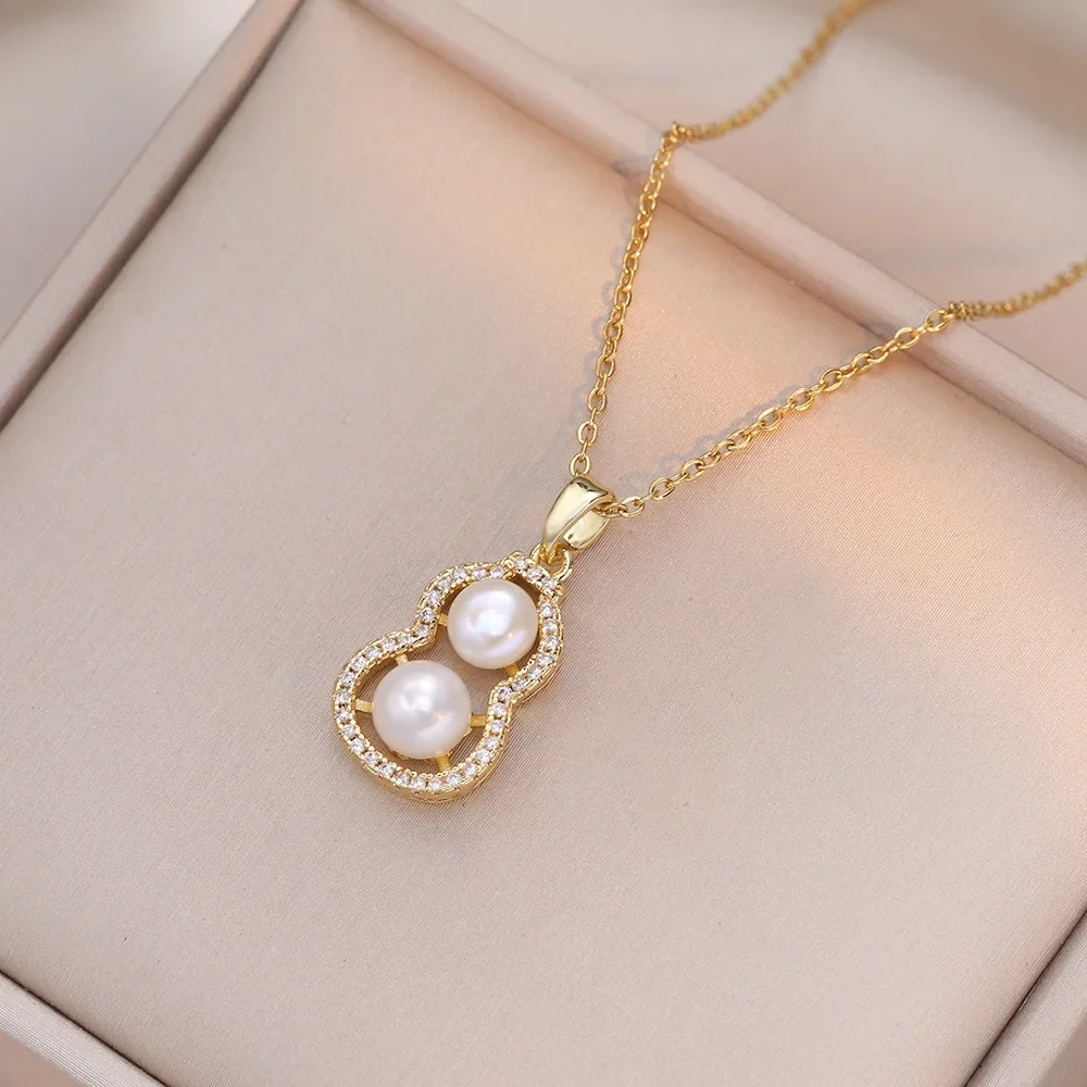 Fashion light luxury gourd natural freshwater pearl stainless steel necklace for women
Fashion light luxury gourd natural freshwater pearl stainless steel necklace for women