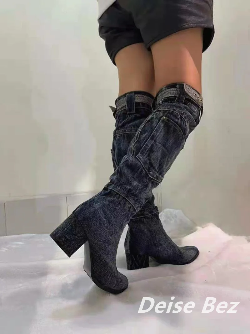 New Trendy Women's Shoes Thick Heel High-Top Shoes Retro Denim Knight Boots Over The Knee High Boots Casual Daily Wear
New Trendy Women's Shoes Thick Heel High-Top Shoes Retro Denim Knight Boots Over The Knee High Boots Casual Daily Wear