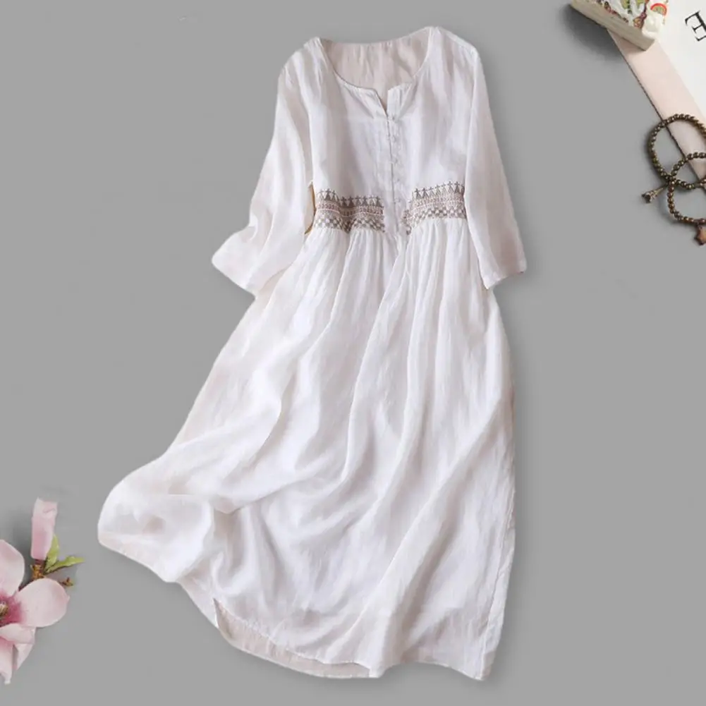 Women Midi Dress Vintage Ethnic Embroidery Print Midi Dress with O-neck Long Sleeves A-line Dress for Summer Retro Style Loose
Women Midi Dress Vintage Ethnic Embroidery Print Midi Dress with O-neck Long Sleeves A-line Dress for Summer Retro Style Loose