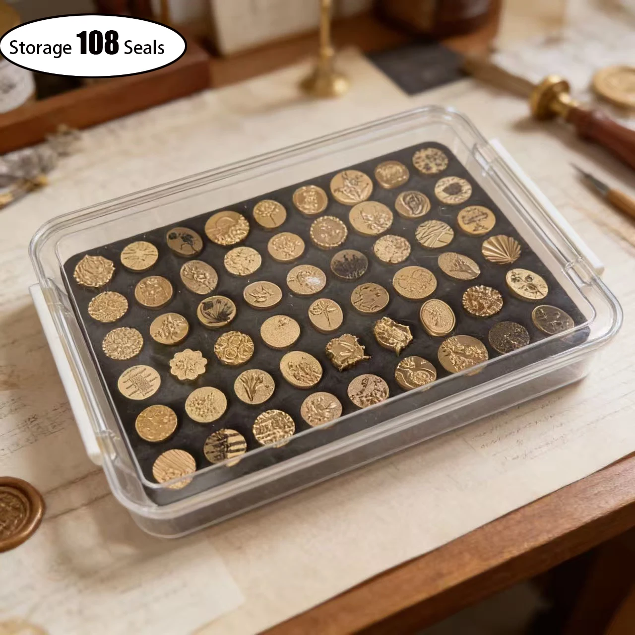 Wax Seal Stamp Organize Box Transparent holds up to 108 Seals Stamps
Wax Seal Stamp Organize Box Transparent holds up to 108 Seals Stamps