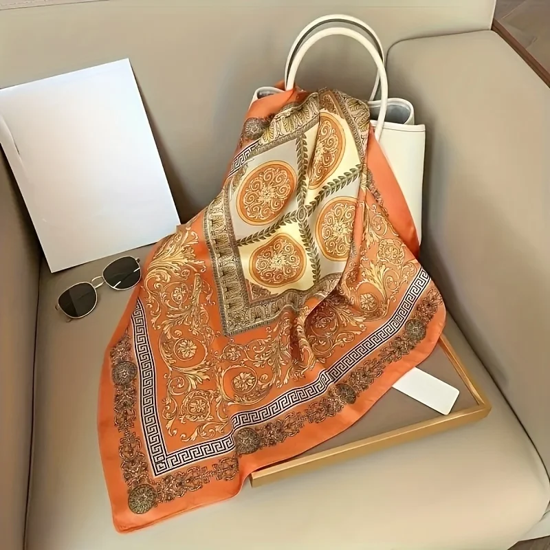 Квадратный шарф с ретро-принтом 27,56 дюйма, тонкий шелковый шарф из гладкой имитации шелка, элегантный женский платок.
Квадратный шарф с ретро-принтом 27,56 дюйма, тонкий шелковый шарф из гладкой имитации шелка, элегантный женский платок.