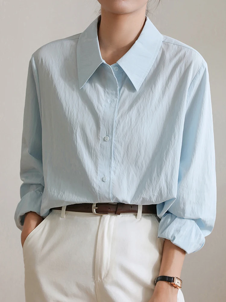Elegant Office Ladies Light Blue Shirts Women Korean Fashion Long Sleeve Commuter Loose Casual Single-Breasted Button Top Blouse
Elegant Office Ladies Light Blue Shirts Women Korean Fashion Long Sleeve Commuter Loose Casual Single-Breasted Button Top Blouse