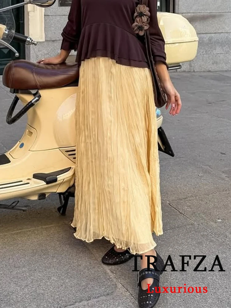 TRAFZA Sweet Chic Women Skirt Solid Flod Long A-Line Ankle-Length Skirt New Fashion 2025 Spring Summer Holiday Female Long Skirt
TRAFZA Sweet Chic Women Skirt Solid Flod Long A-Line Ankle-Length Skirt New Fashion 2025 Spring Summer Holiday Female Long Skirt