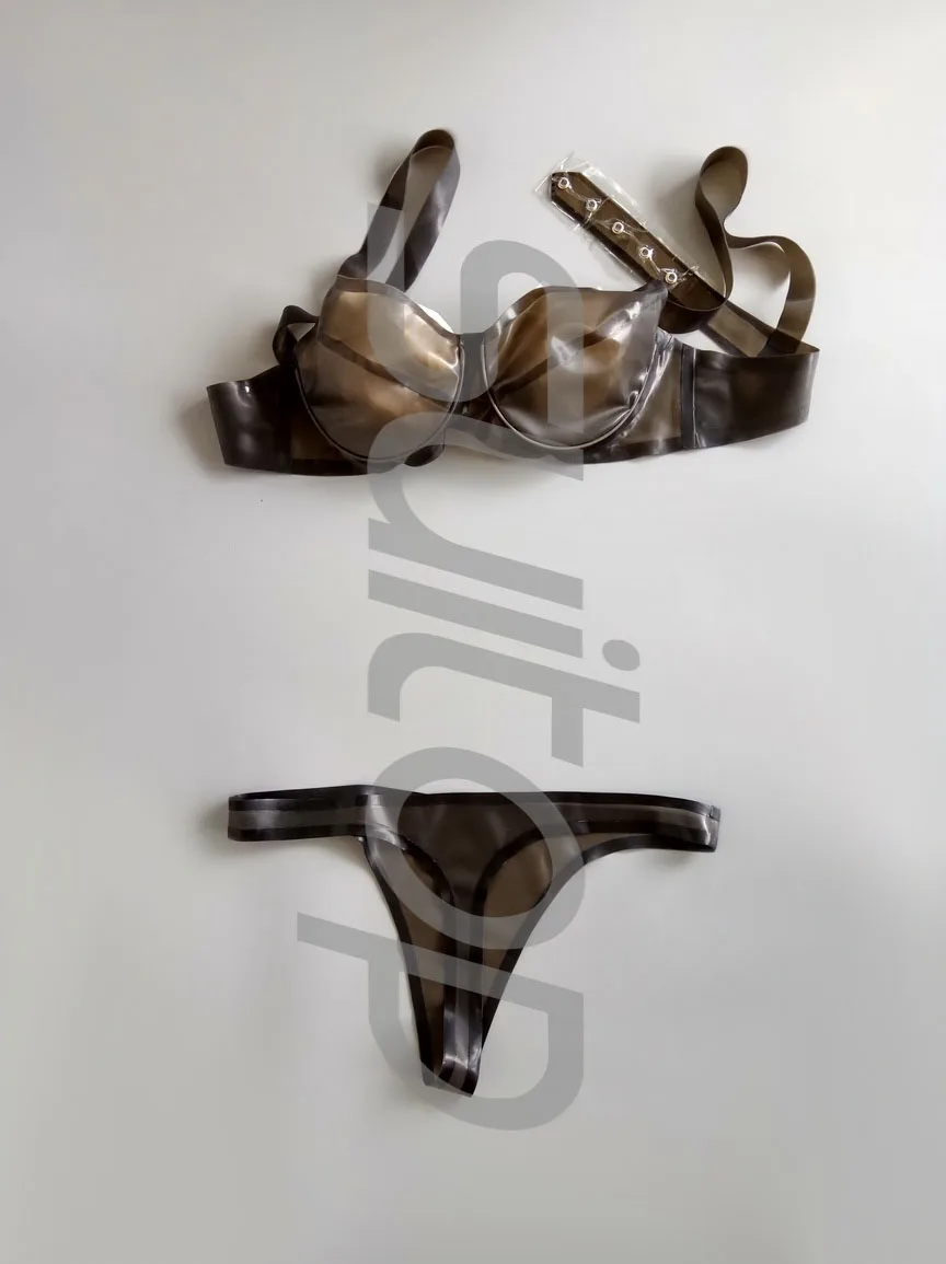 sexy rubber latex underclothes suit (bra+thong) in transparent black and black trim size custom made
sexy rubber latex underclothes suit (bra+thong) in transparent black and black trim size custom made