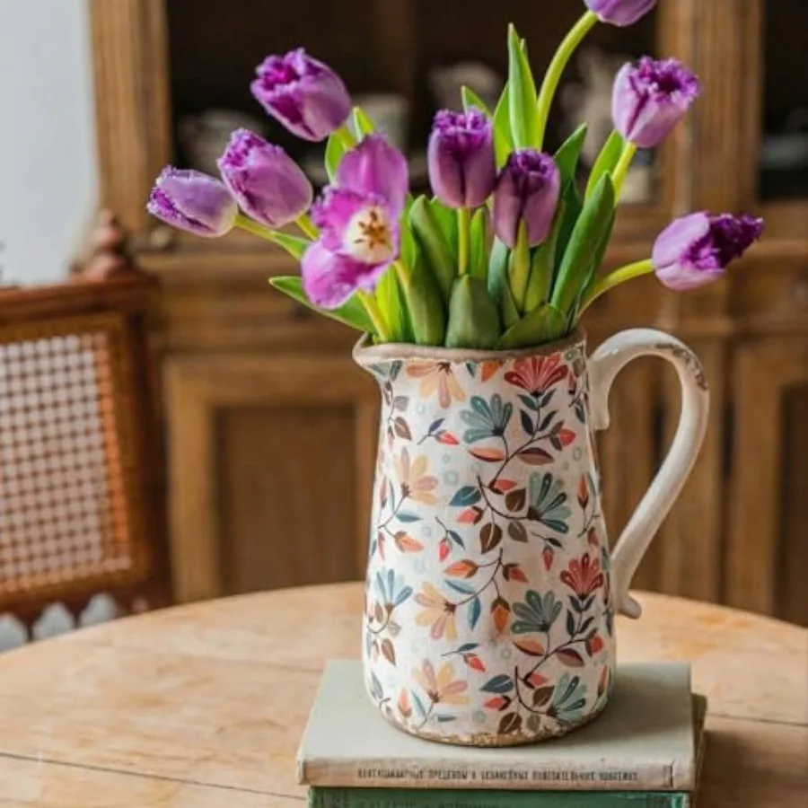 Vtage Colorful Flower Ceramic Vase with Handle, Retro Ice Glazed Crack Farmhouse Pitcher Vase for Home Decor, Livg Room, Shelf,
Vtage Colorful Flower Ceramic Vase with Handle, Retro Ice Glazed Crack Farmhouse Pitcher Vase for Home Decor, Livg Room, Shelf,