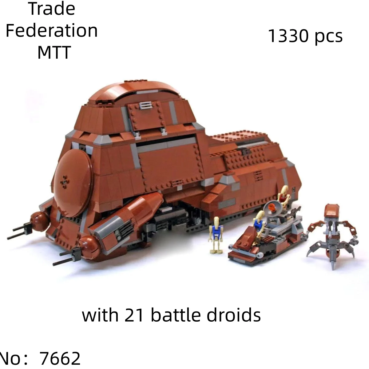 Space Wars 1326PCS Trade Federation Moc MTT Model Classic Building Blocks Droid Carrier Bricks Compatible 7662 Christmas Toys
Space Wars 1326PCS Trade Federation Moc MTT Model Classic Building Blocks Droid Carrier Bricks Compatible 7662 Christmas Toys
