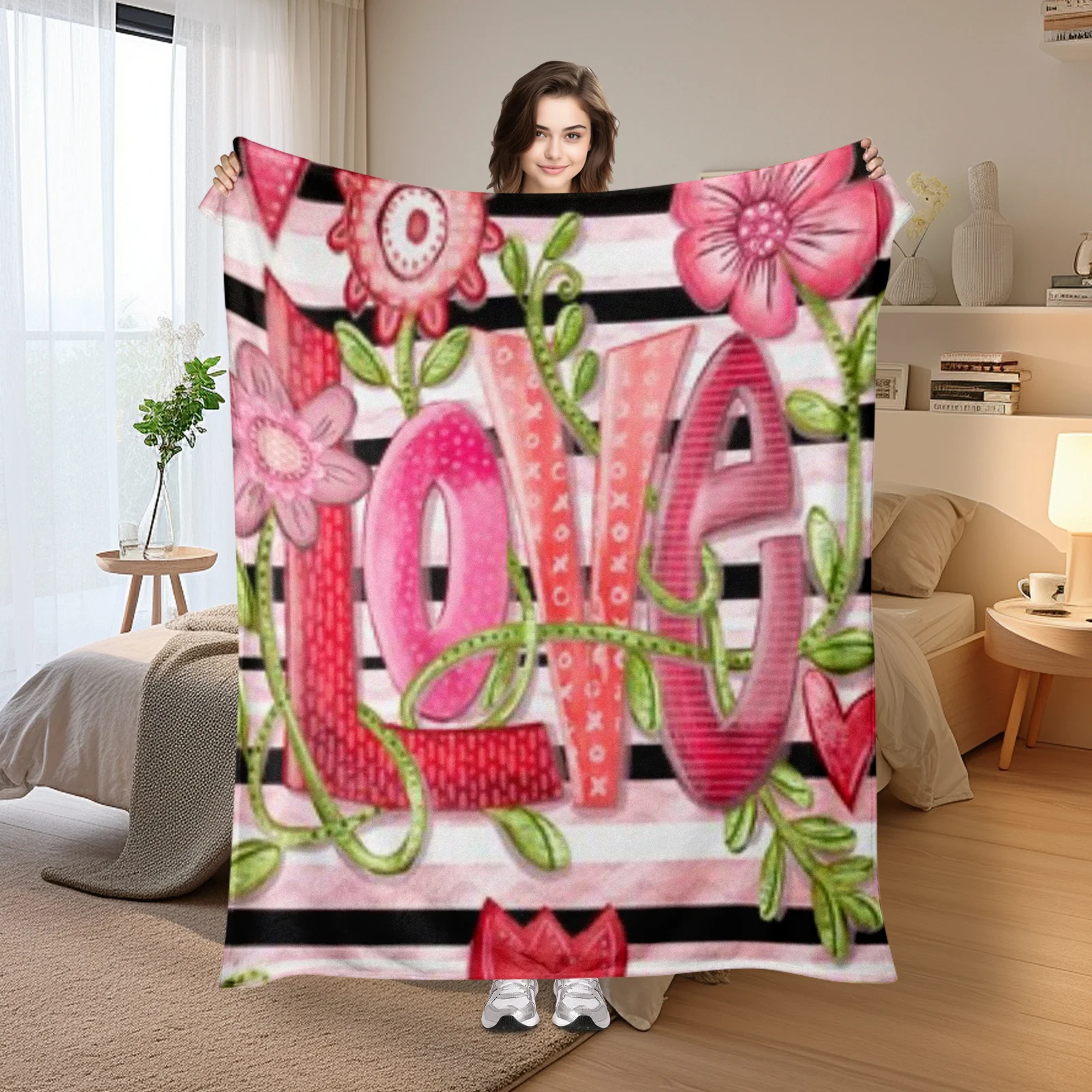 Charming Love Art Blanket In Pink With Leaf And Stripe Patterns For A Stylish And Cozy Home Decor Upgrade
Charming Love Art Blanket In Pink With Leaf And Stripe Patterns For A Stylish And Cozy Home Decor Upgrade