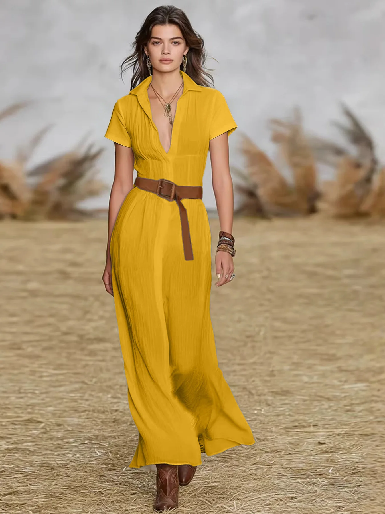 Summer Casual Dress Solid Color Simple Summer Elegant Fashion Resort Style Short-sleeved Lapel Belt High Waist A-line Dresses
Summer Casual Dress Solid Color Simple Summer Elegant Fashion Resort Style Short-sleeved Lapel Belt High Waist A-line Dresses