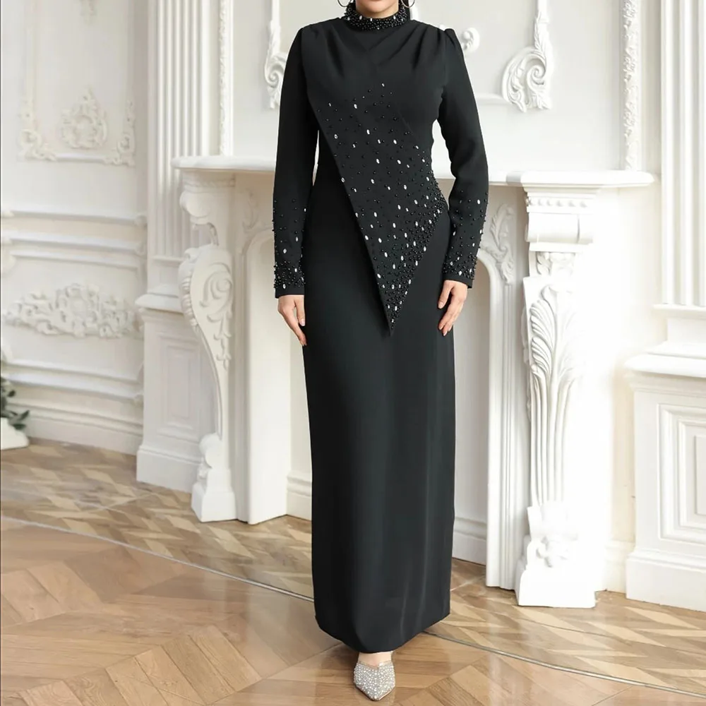 Customized Straight Prom Dresses Ankle-Length High-Neck Full Sleeve Evening Gown Fashion Beading Crystal Draped Party Gown
Customized Straight Prom Dresses Ankle-Length High-Neck Full Sleeve Evening Gown Fashion Beading Crystal Draped Party Gown